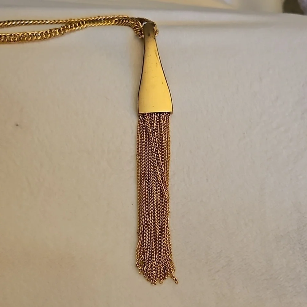 CATO Long Goldtone Tassel Chain Pendant Sweater Necklace